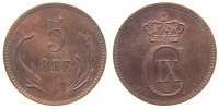 Dänemark 5 Öre Br Christian IX, berieben, gereinigt -