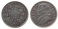 Vatikan 10 Soldi Ag Pius IX, XXIIII, zwei Kratzer -
