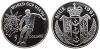 Niue 5 Dollar 1991 Ag Fußball WM USA 1994 pp