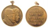 Wilhelm II. (1888-1918) tragbare Medaille Bronze Wilhelm II und Charlotte auf die Silberhochzeit, Württemberg, ca. 28,5 MM, etwas fleckig -