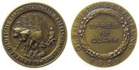Landwirtschaft Medaille Bronze Frankfurt - Deutsche Landwirtschaftsgesellschaft, II Preis für Quark, Bauer beim pflügen mit einem Ochsengespann / Schrif -