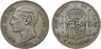 Spanien 5 Pesetas Ag Alfonso XII, EM - M, kleine Randfehler -