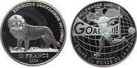 Kongo DR. 10 Francs Ag jubelnder Fußballspieler, Fußballweltmeisterschaft in Deutschland 2006, winzige Handlingsmarken -