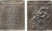 Neujahr Plakette Weißmetallguß Neujahr 1999 - Europa, Schrift Auch 1999 nicht den(die) Haltung verlieren / Europa reitet auf dem Stier, v. Pet -