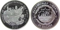 Liberia 20 Dollars Ag Boston Tea Party 1773, etwas fleckig, feine Handlingsmarken -