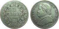 Vatikan 1 Lire Ag Pius IX, XXI R, große Büste, Berman 3342 -