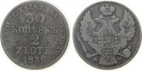Polen 2 Zlote 1836 Ag Nikolaus I von Rußland, 30 Kopeken VF-