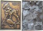 Neujahr Plakette Bronzeguß Aufstieg 1935 - nackter Knabe versucht ein Fohlen zu besteigen, Concordia Hütte, einseitig, nachträglich angebrachte H -