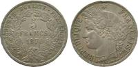 Frankreich 5 Francs 1870 Ag Ceres, Dritte Republik, A (Paris), Randstoß ss