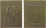 Neujahr Plakette Bronze Neujahr - Mann und Frau beim Pflanzen eines Bäumchens, Schrift und Baum, v. B.H. Mayer Pforzheim, ca. 40 x 50 MM -