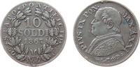 Vatikan 10 Soldi Ag Pius IX, Jahr XXII, Henkelspur, gestopftes Loch -