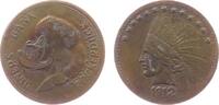 USA Werbemarke Bronze Miners Bank - Rocker Duck, Donald Duck / Indianer mit Federschmuck, ca. 32,4, fleckig -