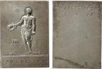 Sport Plakette Bronze versilbert Lindenberg (?) - 1. Preis im Dreisprung, mit einem Lendenschutz bekleideter Athleth mit Lorbeerkranz / T.V.LDR -