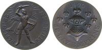 Schweiz Medaille Bronze Freiburg (Kanton) - auf die Schlacht bei Murten 1476, Krieger mit erhobenem Schwert / Je Lay E'mprins - Ritterhelm, Signa -