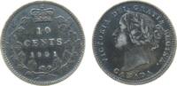 Kanada 10 Cents Ag Victoria, Patina -