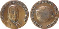 USA Medaille Bronze verkupfert Zeppelin - auf die Weltfahrt von LZ 127, Brustbild von Eckener halbrechts / Zeppelin vor Weltkugel - Z127 firs -