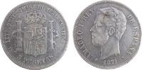 Spanien 5 Pesetas Ag Amadeo I, SD - M, 1871/71 -