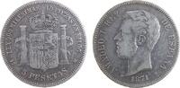 Spanien 5 Pesetas Ag Amadeo I, SD - M, 1871/71 -