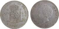 Spanien 5 Pesetas Ag Alfonso XIII, PG-M -