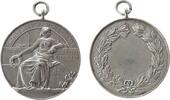 Schützen tragbare Preismedaille Bronze versilbert Sicheres Auge - Sichere Hand, sitzende weibliche Gestalt mit Siegerkranz neben Ziescheibe / leeres Gravurfeld, -