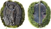 Schützen Abzeichen Bronze versilbert Coburg - Schützengesellschaft, Schütze mit Flinte und erhobener Hand zum Gruß zwischen Wappen und Zielscheibe, -