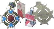 Schützen tragbares Abzeichen Messing teilemailliert Pfeil R.C. - 1. Preis, ohne Ortsangabe, ca. 48 MM -