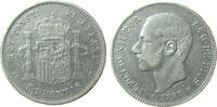 Spanien 5 Pesetas Ag Alfonso XII, MS-M (1886) -