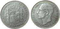 Spanien 5 Pesetas Ag Alfonso XII, MS-M (1887), kleine Randfehler -