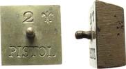 Gelegenheitsmedaillen Münzgewicht zu 2 Pistol Messing Poppenberg Johann Peter, Sprockhoevel, Meisterzeichen: Lilie, ca. 16 x 11,5 MM, ca. 13,42 Gramm -