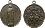 Wallfahrt tragbare Medaille Bronze Heilige Maria - auf die Marienerscheinung, Hl. Maria stehend / zwei flammende Herzen, ca. 28 x 36 MM -