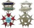 Sport Abzeichen Bronze versilbert und teilemailliert All Heil - Meisterschaft - 1. Preis, ca. 105 x 50 MM, intakte Nadel -
