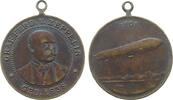 Luftfahrt tragbare Medaille Bronze Zeppelin Ferdinand Graf von - auf seinen 70. Geburtstag, Büste des Grafen halbrechts / Zeppelin über Bodensee - oben nur -