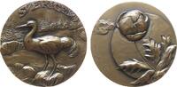 Schweden Medaille Bronze Schweden - Sweden - Flora und Fauna, Reiher in Landschaft nach links / Blume, v. Jens Rosing, ca. 70 MM, ca. 254 Gramm, R -