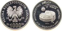 Polen 1000 Zlotych 1988 Ag Fußball WM Italien. Probe, etwas angelaufen pp 42.76 US$  zzgl. 4.49 US$ Versand