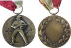 Schweiz tragbare Medaille Bronze Biel (Bienne) - JSSO Bienne SUT Biel, Soldat mit Maschinengewehr / leeres Bravurfeld, ca. 35 MM -