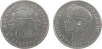 Spanien 5 Pesetas Ag Alfonso XIII, SG-V, geputzt -