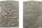 Neujahr Plakette Weißmetallguß Neujahr 2008 - unter Lasten gebeugt stehender Mann mit zwei Stöcken, / Ach.. Menschen.. Es wird schon weitergehen, -