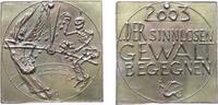 Neujahr Plakette Weißmetallguß Neujahr 2003 - Sinnlose Gewalt, Schrift: der sinnlosen Gewalt begegnen / Friedensengel und der Tod auf der Waag -