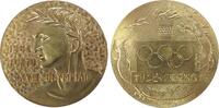 Japan Medaille Bronze vergoldet Tokyo - auf die XVIII. Olympiade, Büste mit Lorbeerkranz / Olympisches Feuer über den Ringen, darum ein Drache, -