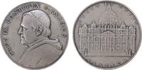 Vatikan Suitenmedaille Silber Pius IX. (1846-78) - Urbis et Orbis Centrum, Brustbild nach links / Ansicht des Petersdomes, v. Hartig / Placht, ca. 40 M -