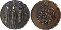 Gelegenheitsmedaillen Medaille Bronze Keim Farben (Diedorf) - auf das 100jährige Bestehen der Firma, Erotik, drei Grazien mit Palette - Hausmodell und Kranz / -
