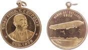 Luftfahrt tragbare Medaille Bronze vergoldet Zeppelin Graf von- auf seinen 70. Geburtstag, Büste des Grafen halbrechts / Zeppelin über Bodensee, ca. 28,8 MM -