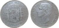 Spanien 5 Pesetas Ag Alfonso XII, gereinigt -