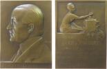 Paris Plakette Bronze Dausset Louis (1866-1940) - französischer Politiker, Brustbild anch links / sitzende weibliche Gestalt mit Hand auf Wappe -