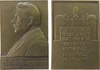Frankreich Plakette Bronze Herriot Edovard - 25 Jahre Bürgermeister in Lyon, gestiftet von seinen Freunden, Brustbild nach links / Rathaus und Mehrz -