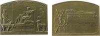 Frankreich Plakette Bronze Valence - auf die Hundeausstellung, div. Hunderassen mit Personen / Schrift neben Waldhorn und Flinte, v. Blin, ca. 40 x -