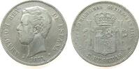 Spanien 5 Pesetas Ag Amadeo I, SD - M -