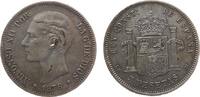 Spanien 5 Pesetas Ag Alfonso XII, EM-M, kleine Randfehler -