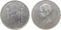 Spanien 5 Pesetas Ag Alfonso XIII, MP-M, Randstoß -
