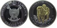 Kamerun 1000 Francs Ag Cross-River Gorilla, teilvergoldet, ohne Box und ohne Zertifikat, feine Reibespur (Wertseite) -